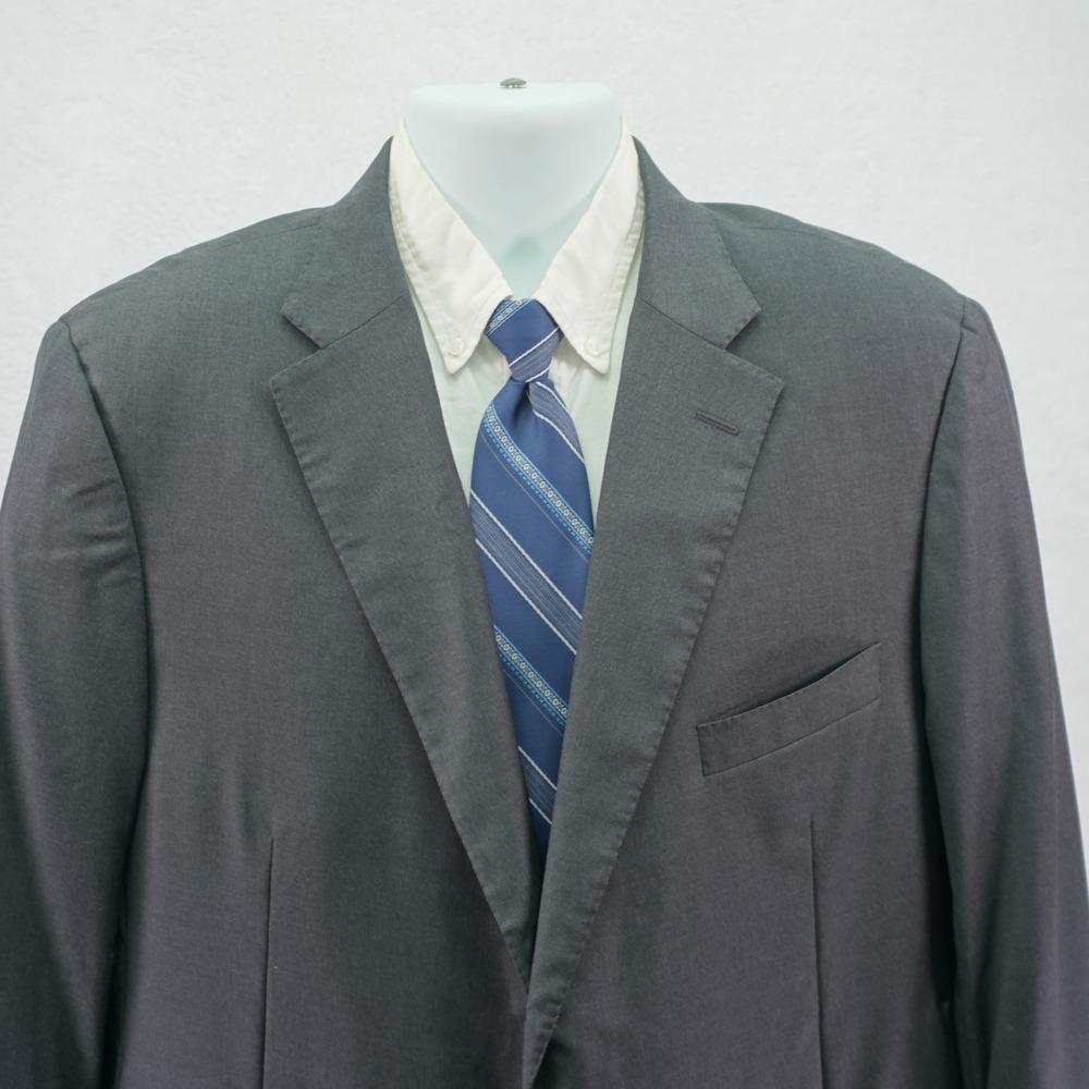 Hickey Freeman New York Traveler Worsted Wool Gray Blazer Beacon 46R 2 Button